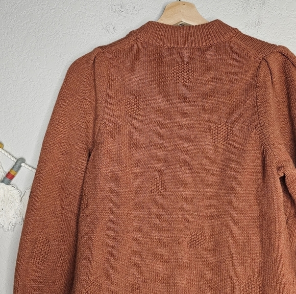 Madewell Dotted Eaton Puff Sleeve Cotton Merino Wool Yarn Sweater Redwood Boho S - Picture 11 of 11